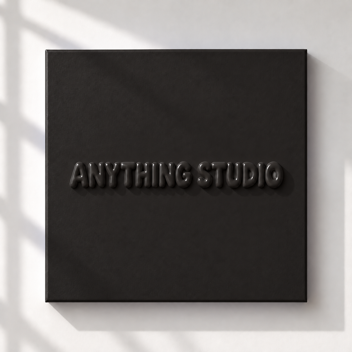 ANYTHING STUDIO sculptural lettering canvas in black on a white wall